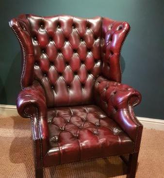 1930's Oxblood Red Leather Wing Back Arm Chair