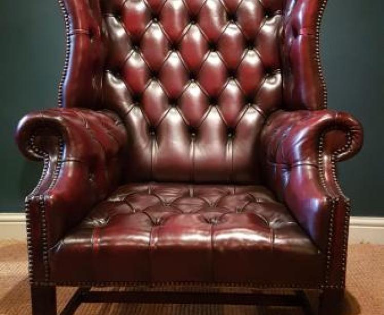 1930's Oxblood Red Leather Wing Back Arm Chair - Image 3