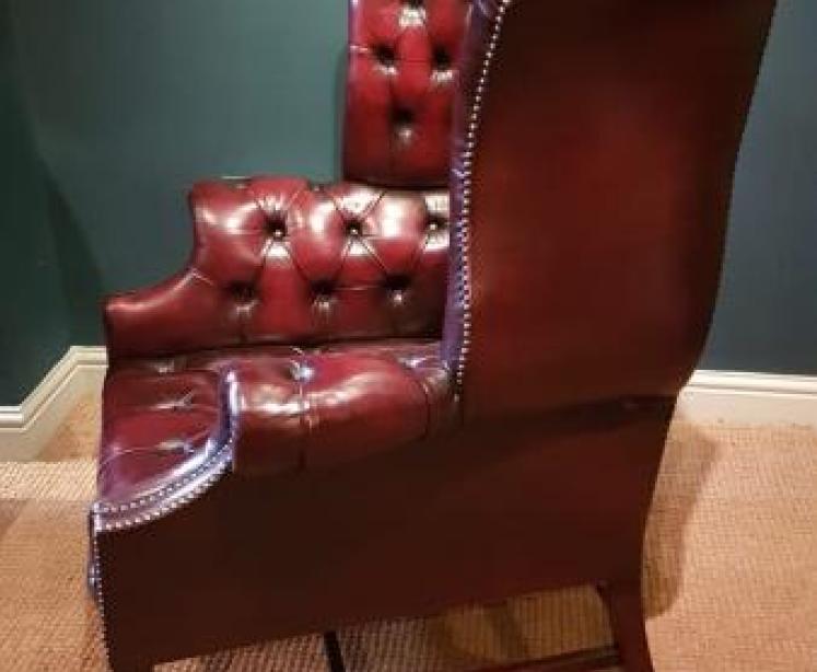 1930's Oxblood Red Leather Wing Back Arm Chair - Image 5