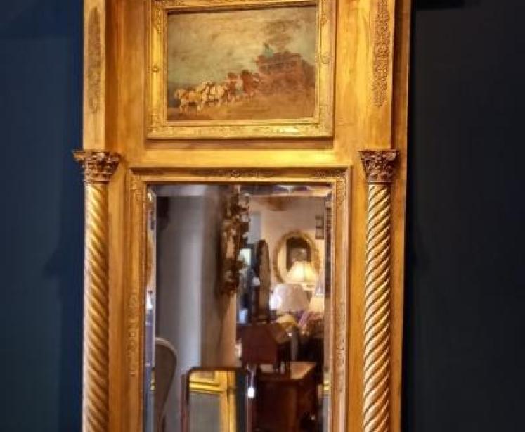 Regency Period Timber Gilt Mirror with Painted Scene - Image 1