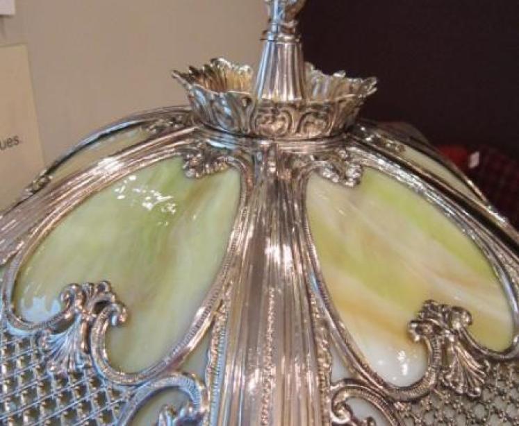 Art Nouveau Tiffany Style Glass Panel Table Lamp - Image 3