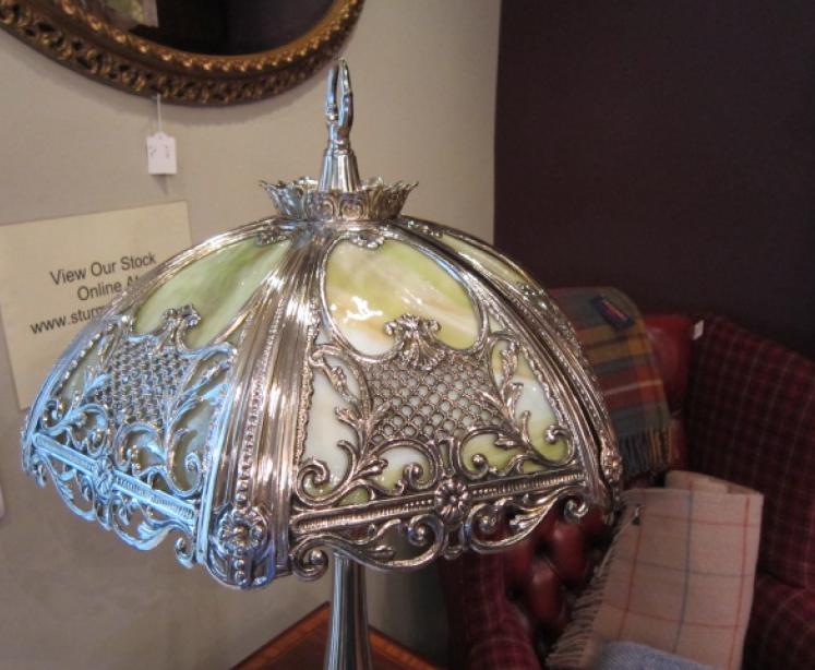 Art Nouveau Tiffany Style Glass Panel Table Lamp - Image 4