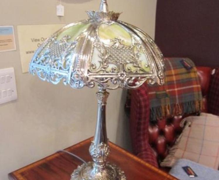 Art Nouveau Tiffany Style Glass Panel Table Lamp - Image 5