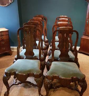 Outstanding Set of Eight Burr Walnut Chairs