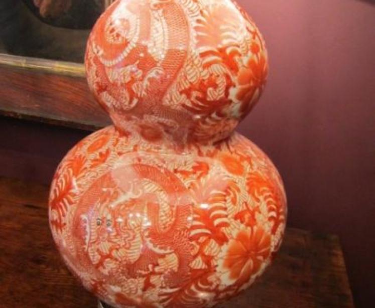 Oriental Porcelain Burnt Orange Table Lamp - Image 3