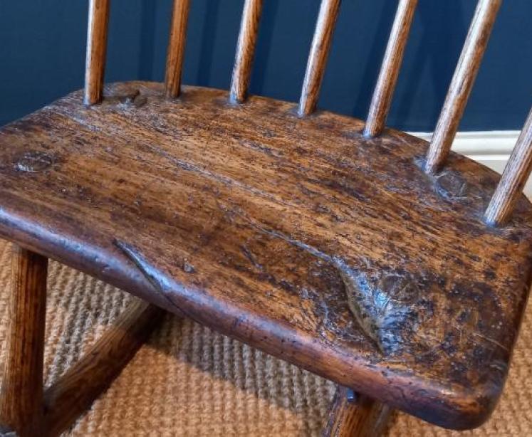 Primitive 18th Century Ash & Elm Childs Rocking Chair - Image 3
