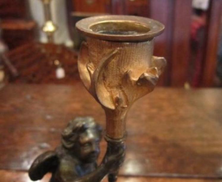 Pair of Mid Victorian Bronze Cherub Candlesticks - Image 5