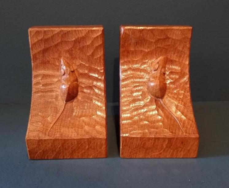 Pair of Early Mouseman Adzed Oak Bookends - Image 6