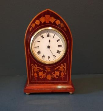 Superb Edwardian Floral Inlaid Lancet Top Mantel Clock