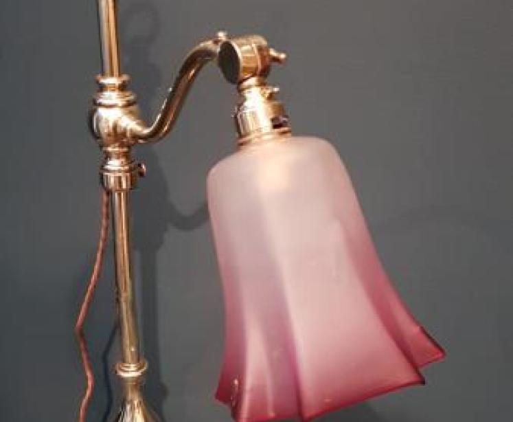 Edwardian Brass Table Lamp and Shade - Image 5