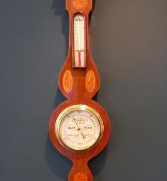 Small Edwardian Period Sheraton Inlaid Banjo Barometer
