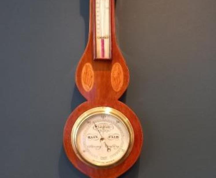 Small Edwardian Period Sheraton Inlaid Banjo Barometer - Image 1