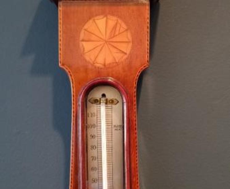 Small Edwardian Period Sheraton Inlaid Banjo Barometer - Image 3