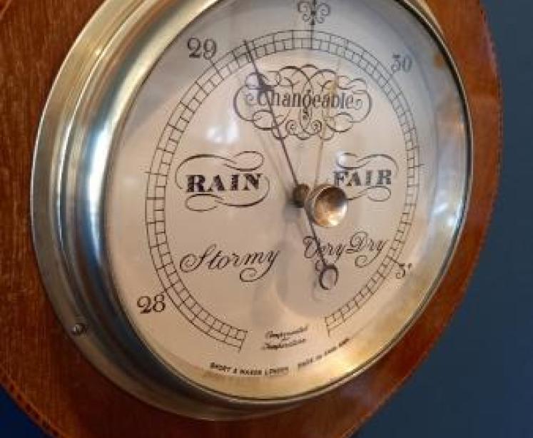 Small Edwardian Period Sheraton Inlaid Banjo Barometer - Image 4