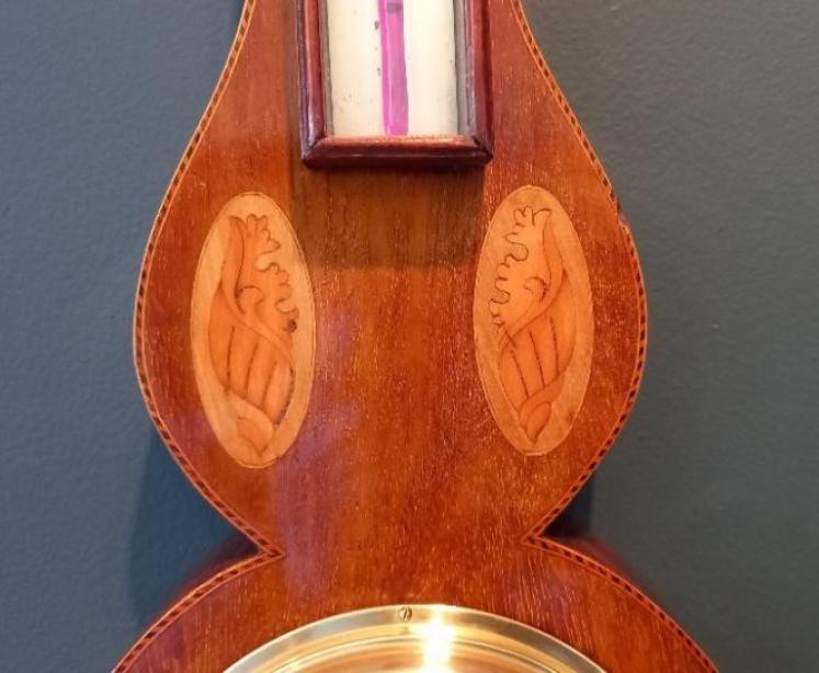 Small Edwardian Period Sheraton Inlaid Banjo Barometer - Image 6