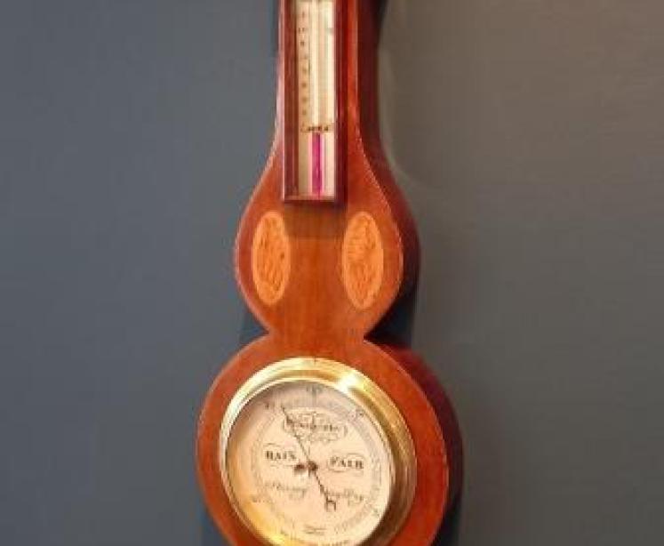 Small Edwardian Period Sheraton Inlaid Banjo Barometer - Image 7