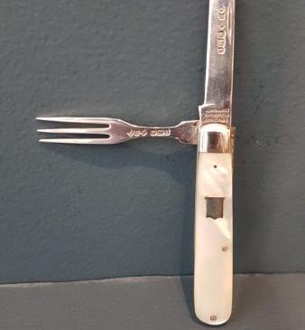 Silver and Mother of Pearl Campaign Knife and Fork
