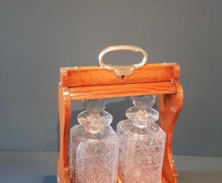 Victorian Oak 2 Bottle Tantalus - Image 1