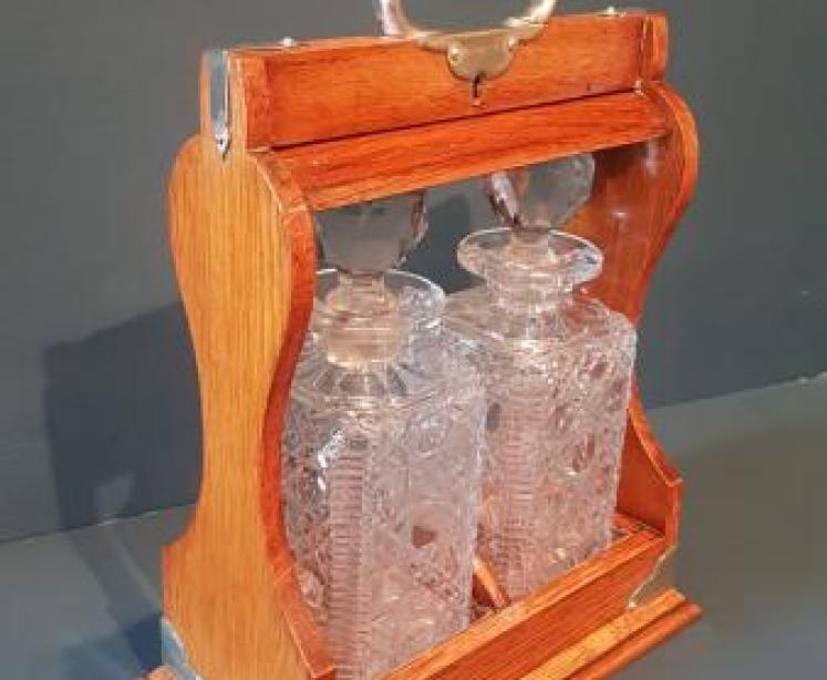 Victorian Oak 2 Bottle Tantalus - Image 6