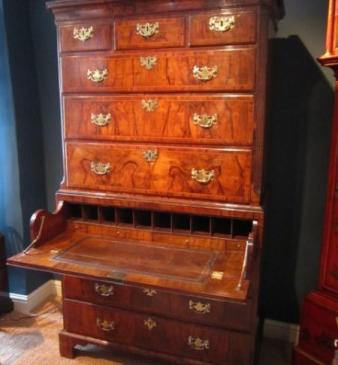 Outstanding George II Walnut Secretaire Chest on Chest