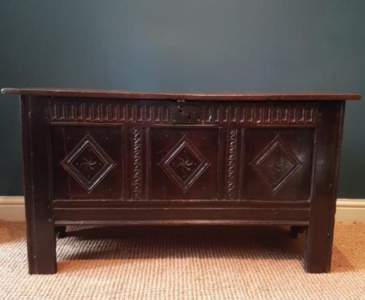 Early Carved Panel Coffer - Image 1