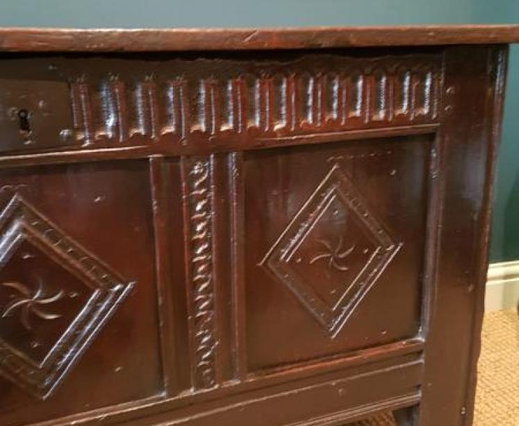 Early Carved Panel Coffer - Image 3