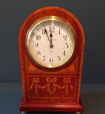 Edwardian Period Fruitwood Inlaid Irish Mantel Clock