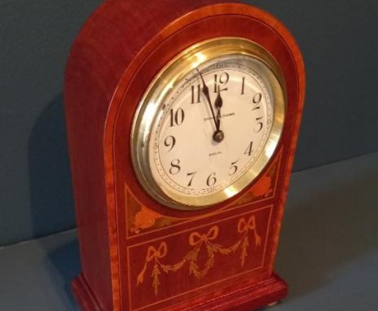 Edwardian Period Fruitwood Inlaid Irish Mantel Clock - Image 2