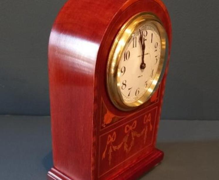 Edwardian Period Fruitwood Inlaid Irish Mantel Clock - Image 6
