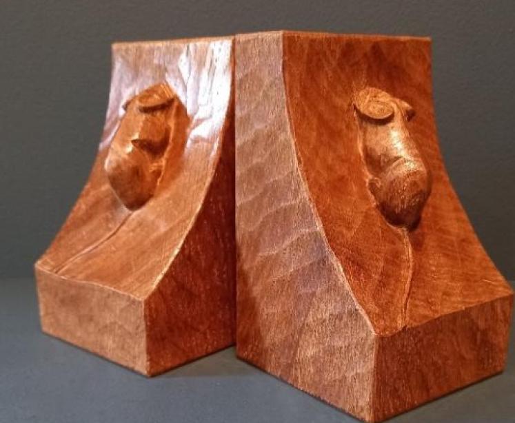 Pair of Mouseman Adzed Oak Bookends - Image 1