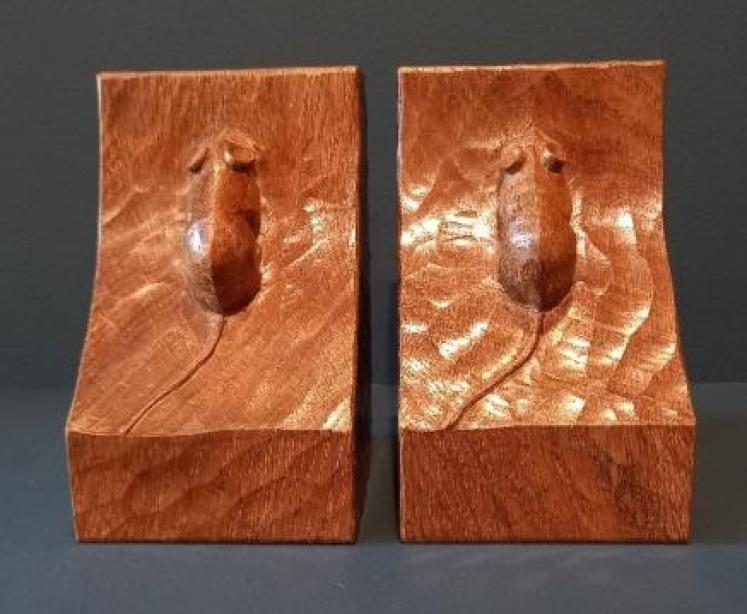 Pair of Mouseman Adzed Oak Bookends - Image 2