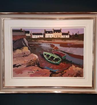Original Oil on Board by Donald McIntyre - Boats on the Shore