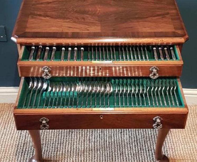 Canteen of Cutlery in Walnut Side Table - Image 1