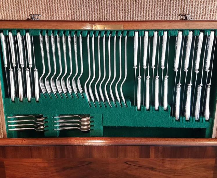 Canteen of Cutlery in Walnut Side Table - Image 2