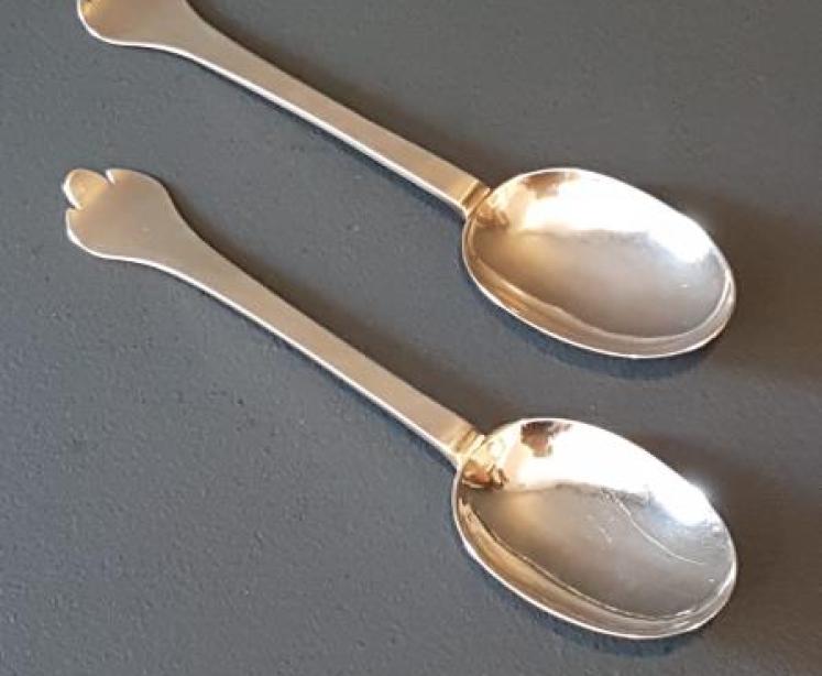Rare Matching Pair of Charles II Silver Spoons  - Image 1