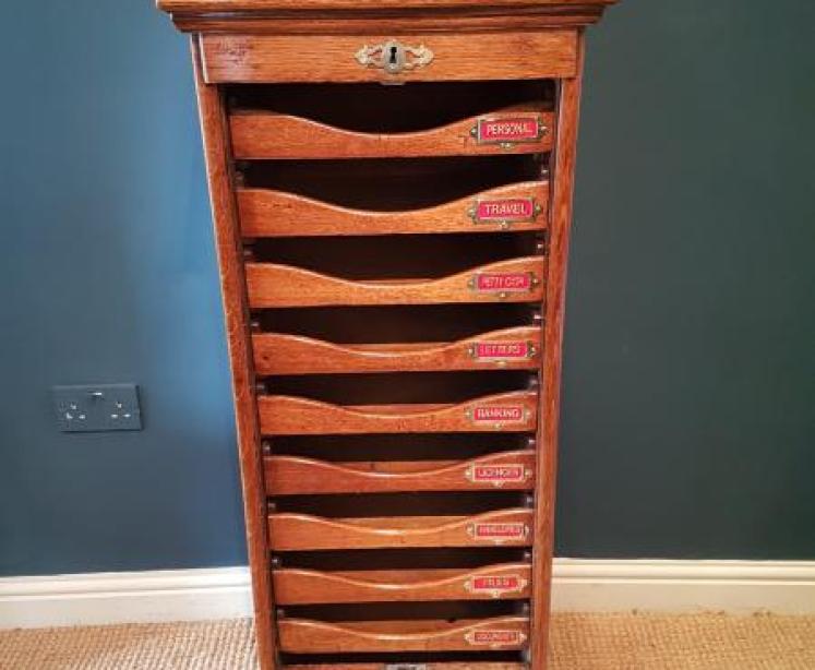 Edwardian Oak Tambour Front File Cabinet - Image 1