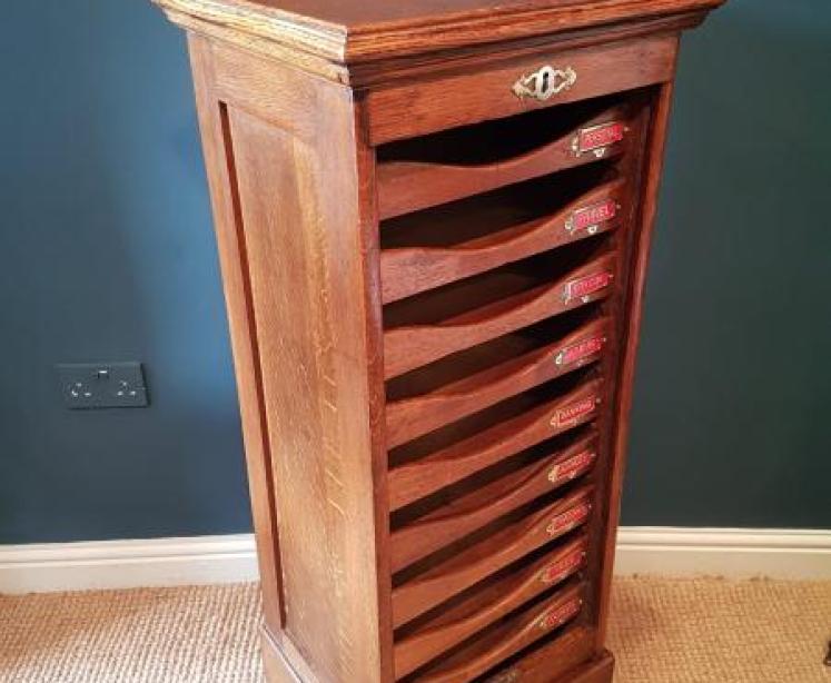 Edwardian Oak Tambour Front File Cabinet - Image 6