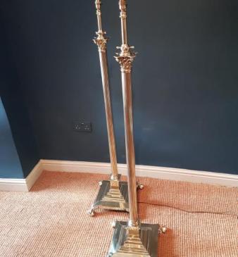 Matching Pair of Corinthian Column Brass Lamp Standards 