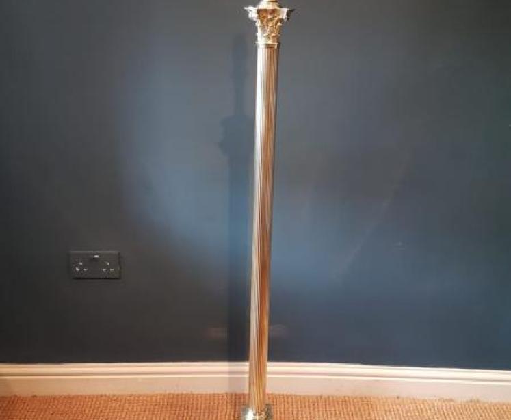 Matching Pair of Corinthian Column Brass Lamp Standards  - Image 5