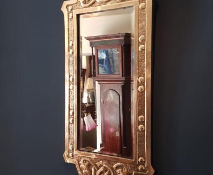 Edwardian Glasgow School Brass Framed Mirror - Image 5