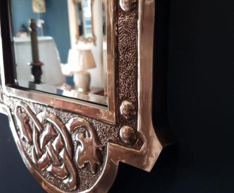 Edwardian Glasgow School Brass Framed Mirror - Image 6