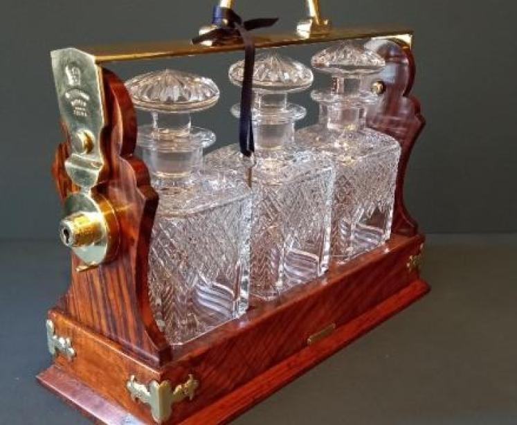 Mid Victorian Walnut Betjeman's Three Bottle Tantalus - Image 7