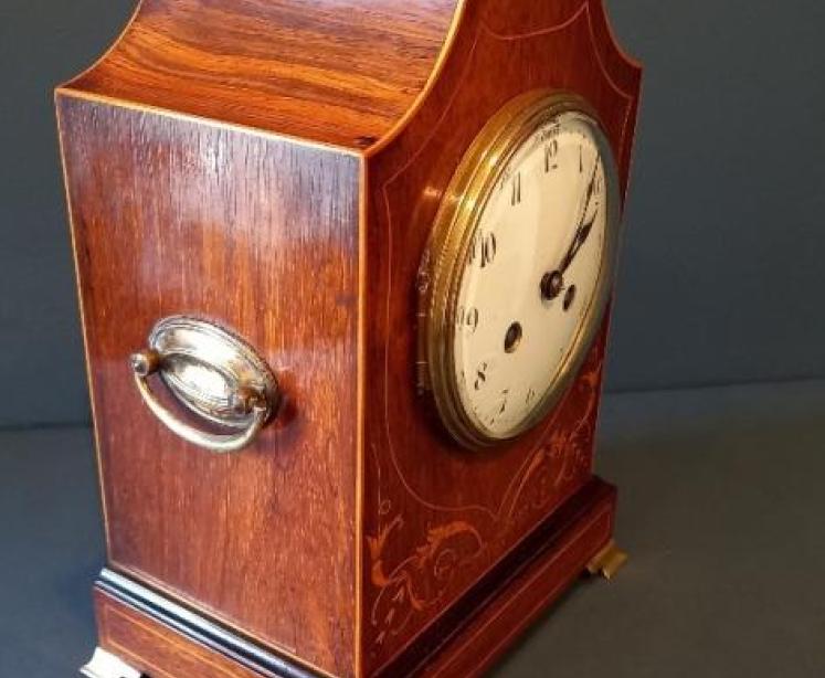Fine Victorian Rosewood Inlaid Striking Mantel Clock - Image 5