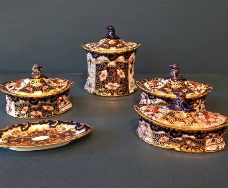 George V Period Royal Crown Derby 6 Piece Dressing Table Set - Image 2