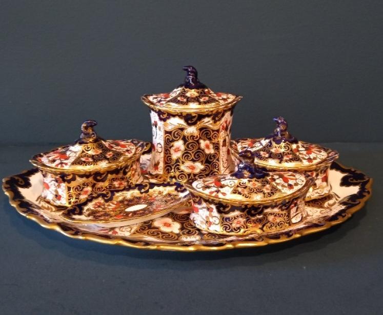 George V Period Royal Crown Derby 6 Piece Dressing Table Set - Image 7