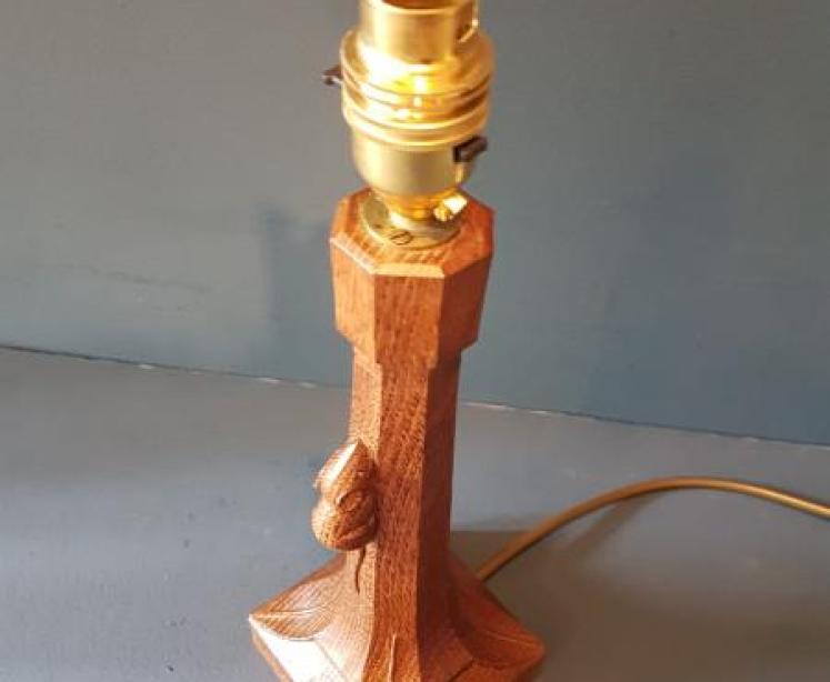 1950's Oak Mouseman Table Lamp - Image 2