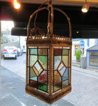 Victorian Leaded Coloured Glass Panel Hall Lantern