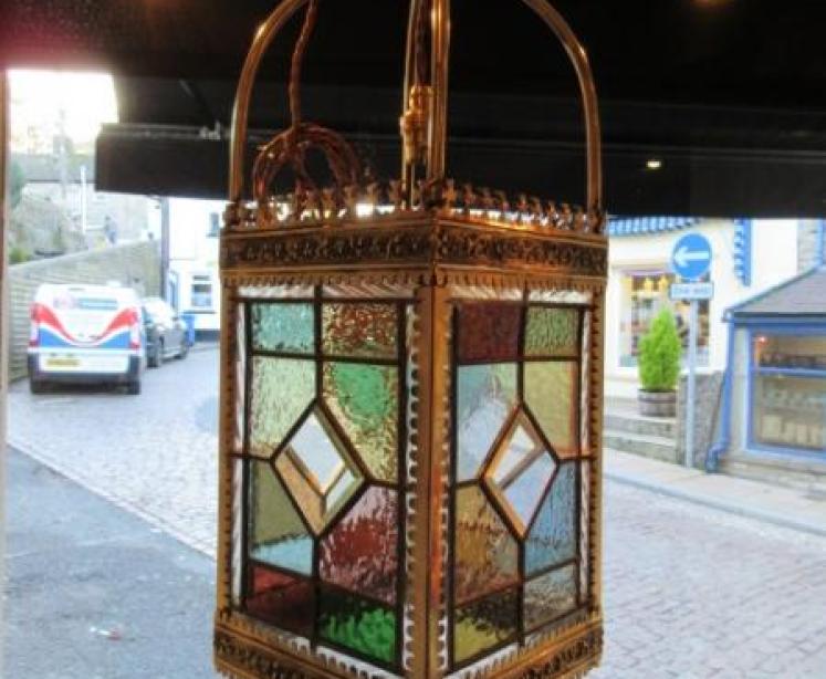 Victorian Leaded Coloured Glass Panel Hall Lantern - Image 1
