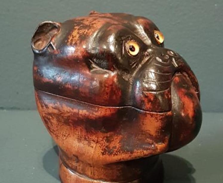 Rare Victorian Treen Bulldog Ink Well - Image 6