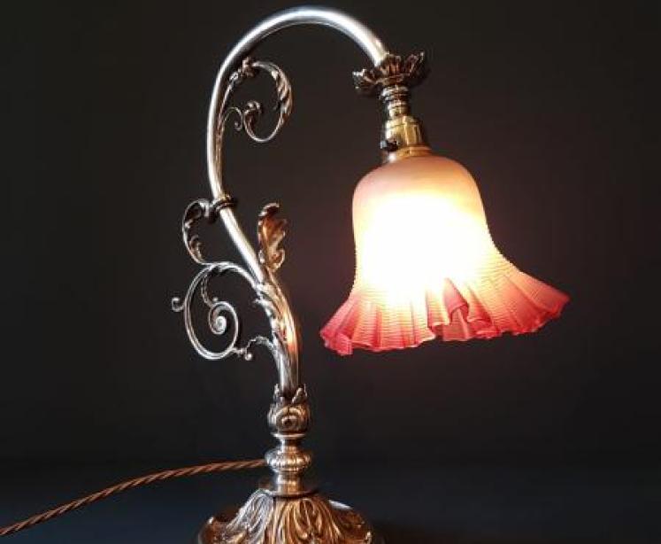 Late Victorian Silver Plated Table Lamp and Shade - Image 1